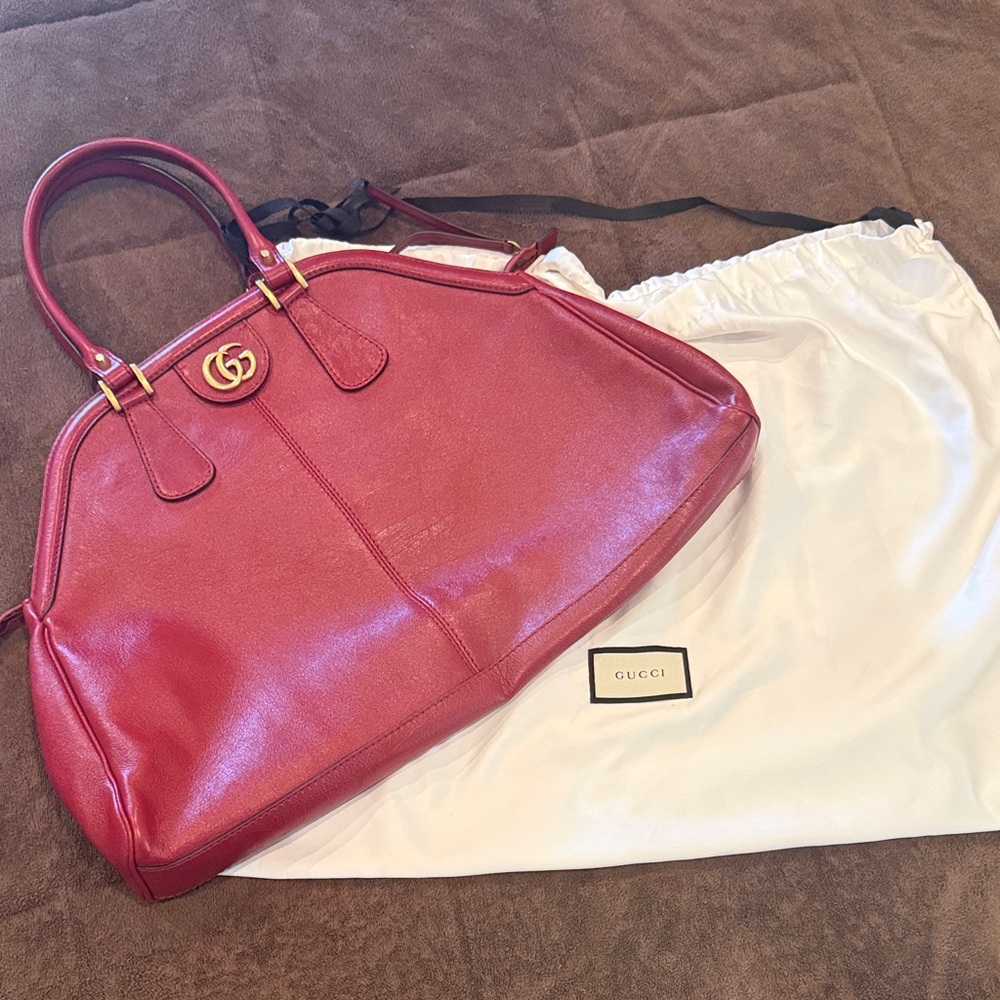 Gucci Red Leather Dome Satchel with Top Handles - Picture 2 of 4